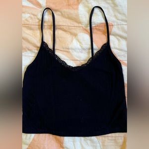 Black Laced Cropped Tank Top